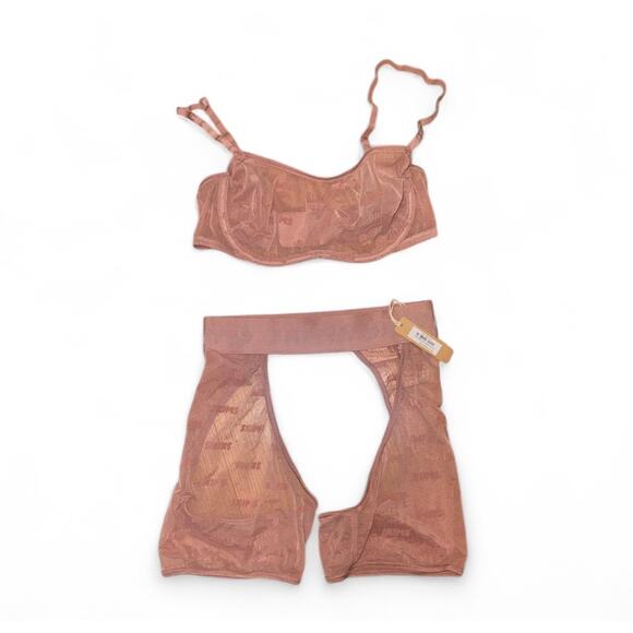 Skims Set Size XXS After Hours Rose Clay Logo Mesh Underwire Bra & open shorts - Picture 2 of 10